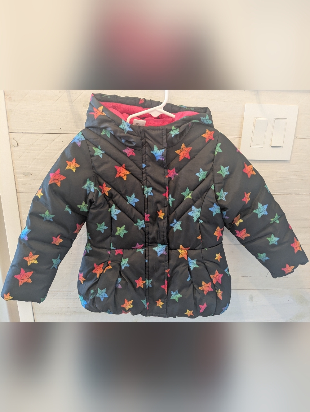 ⭐ Okie Dokie Girl's Black W/ Bright Stars Winter Jacket / Coat; Size: 3T